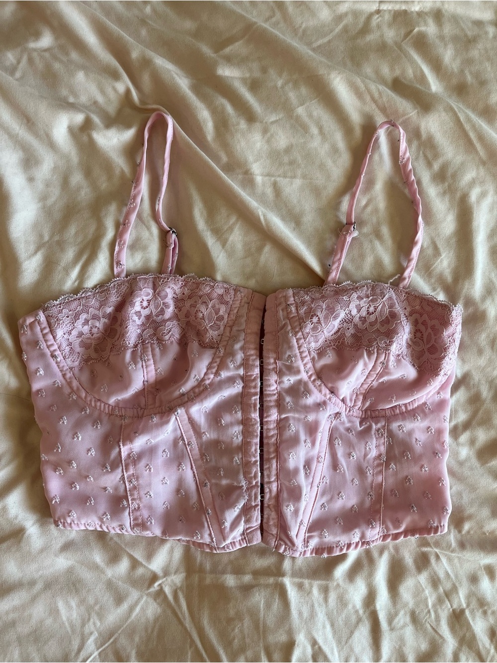 La Hearts Pink Lace Bustier Crop Top